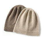 Womens Braided Cashmere Beanie Cashmere Cable Knit Hat Ribbing Edge Beige M