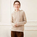Womens Waffle Knit Cashmere Hoodie Long Sleeve Cashmere Sweater Hoody Apricot XS