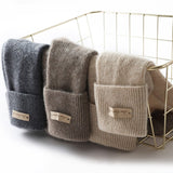 Cashmere Ribbed Crew Socks Warm Fluffy Mid - Calf Cashmere Socks Beige M
