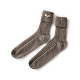 Cashmere Ribbed Crew Socks Warm Fluffy Mid - Calf Cashmere Socks Taupe M