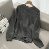 Soft Fuzzy Cashmere Sweater Crew Neck Cashmere Pullover Tops For Women Black XS