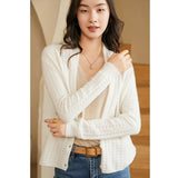 Womens V - Neck Cable Knit Cashmere Cardigan With Button Closure White XS