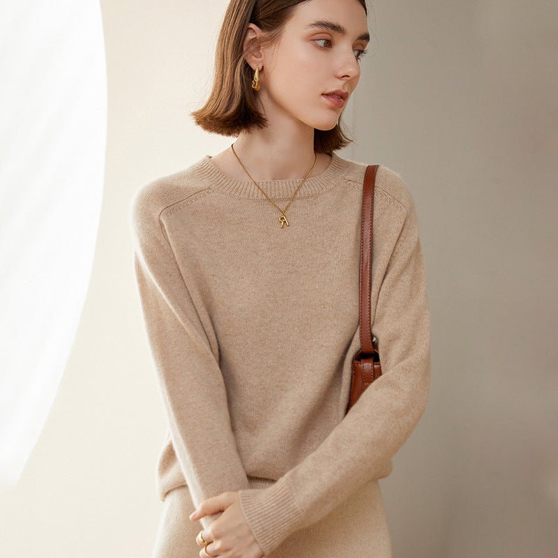 Womens Crewneck Knitted Cashmere Sweater Long Sleeve Pullover Beige XS