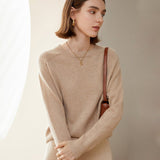 Womens Crewneck Knitted Cashmere Sweater Long Sleeve Pullover Beige XS