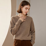 Womens Crewneck Knitted Cashmere Sweater Long Sleeve Pullover Taupe XS