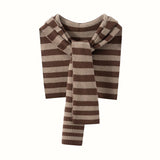 Womens Striped Cashmere Hooded Scarf Cashmere Knit Wrap with Hoodie Camel M