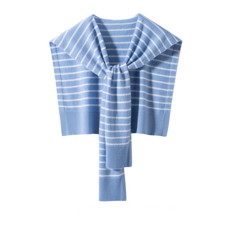 Womens Striped Pashmina Shawls and Wraps Cashmere Shoulder Cape Blue M