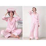Women's Striped Silk Pajama Set 100% Stripe Silk Pjs Pink XS