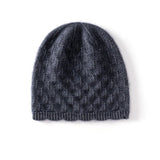 Womens Textured Knit Cashmere Beanie Patterned Pure Cashmere Cap Scalloped Edge Grey M