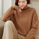 Womens Cable Knit Mock Neck Long Sleeve Cashmere Sweater Taupe XS