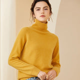 Womens Ribbed Turtleneck Long Sleeve Cashmere Sweater Pullover Ginger XS