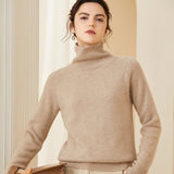 Womens Ribbed Turtleneck Long Sleeve Cashmere Sweater Pullover Camel XS