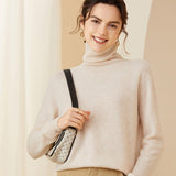 Womens Turtleneck Cashmere Sweater Pile Collar Cashmere Pullover Ivory XS