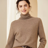 Womens Turtleneck Cashmere Sweater Pile Collar Cashmere Pullover Taupe XS