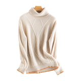 Womens Turtleneck Pure Cashmere Sweater Long Sleeve Knit Pullover Ivory XS