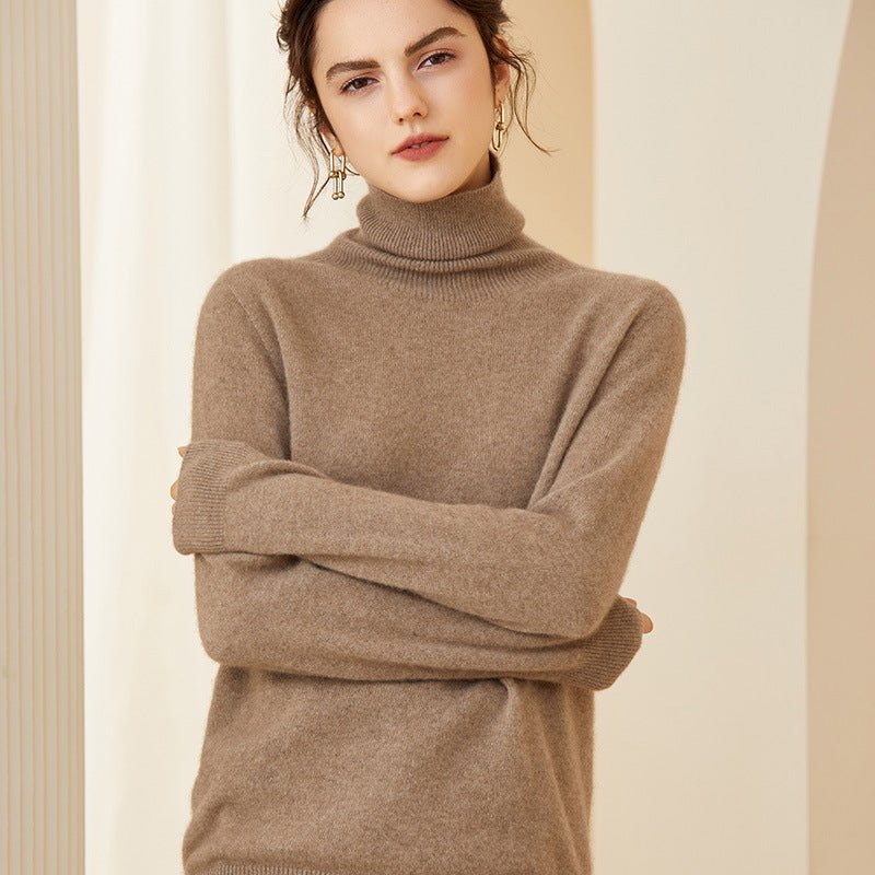 Womens Turtleneck Cashmere Sweater Cashmere Knitted Pullover Taupe XXL