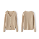 Womens Ribbed Knit Cashmere Cardigan V - Neck Long Sleeve Cashmere Coat Ivory XS