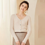 Womens Ribbed Knit Cashmere Cardigan V - Neck Long Sleeve Cashmere Coat Ivory XS