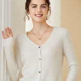 Womens Ribbed Knit Cashmere Cardigan V - Neck Long Sleeve Cashmere Coat White XS