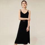 Womens Pure Cashmere Slip Dress Sleeveless V Neck Cashmere Dresses Black XS