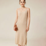 Womens Pure Cashmere Slip Dress Sleeveless V Neck Cashmere Dresses Beige XS