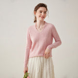 Womens V Neck Cashmere Sweater Long Sleeve Cashmere Pullover Pink XS