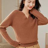 Womens V Neck Cashmere Sweater Rib Knit Cashmere Pullover Tops Ivory XS