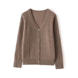 Womens Ribbed V - Neck Cashmere Cardigan Long Sleeves Cashmere Coat Taupe XS