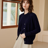 Womens V - Neck Button - Up Pure Cashmere Cardigan Knitted Cashmere Coat Blue XS
