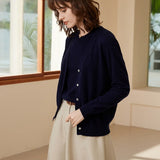 Womens V - Neck Button - Up Pure Cashmere Cardigan Knitted Cashmere Coat Blue XS