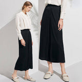 Womens Wide Leg Silk Pants Cropped Pants Casual Work Pants Black XS