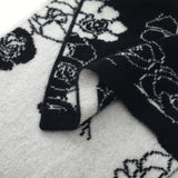 Womens Winter Cashmere Floral Scarf Long Cashmere Knit Wrap Black L