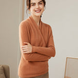 Long Sleeves V - neck Cashmere Wrap Sweater For Women Camel XS