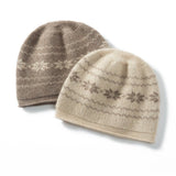 Womens Cashmere Knit Beanie Soft Warm Fair Isle Pattern Double - layered Taupe M