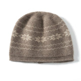 Womens Cashmere Knit Beanie Soft Warm Fair Isle Pattern Double - layered Taupe M