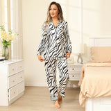 Zebra Silk Pajama Set Zebra Stripe Silk Pajamas For Women White XS